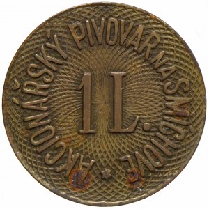 Praha Smíchov , akcionářský pivovar, hodnota 1 L. Mosaz 24 mm. Lik.-440