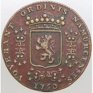 Belgie - Namur.  Charles Emmanuel Joseph de Gavre, guvernér Rakouského Nizozemí. Token města Namur 1760. Městský znak...