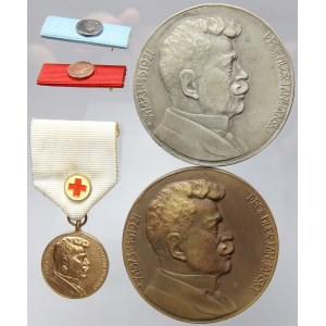 „Plaketa Jánského“, česká verze.  Bronz 60 mm, bronz postř. 60 mm, eue, jednostr. bronz zlac. 26 mm, pův. ouško...
