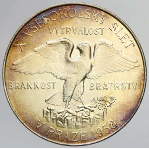 X. všesokolský slet v Praze 1938, 20 let republiky. Ag 0.987 (2 puncy, 13,54 g) 35 mm. Vej.-I/55/2...