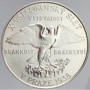 X. všesokolský slet v Praze 1938, 20 let republiky. Ag 0.987 (13,5 g) 35 mm