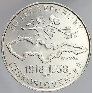 X. všesokolský slet v Praze 1938, 20 let republiky. Ag 0.987 (13,5 g) 35 mm