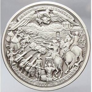 400 let bitvy na Bílé hoře 1620 - 2020. V medailonech portréty Ferdinanda II. a Fridricha Falckého, korunovační klenoty...
