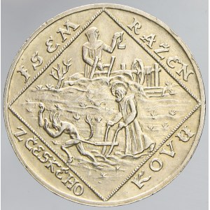 10 let republiky 1928 Jsem ražen z českého kovu. Ag 0.987 (20,01 g) 34 mm.  zlatistvá patina