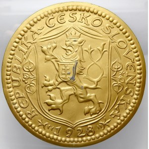 Jednostranné plakety - modely napodobující minci 1 dukát 1928 (líc + rub)...
