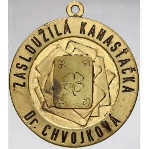 Dr. Chvojková, zasloužilá kanasťačka 1963. Mosaz 50 mm, černěné nápisy, pův. ouško.  dr. hr., dr...