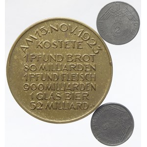 Inflační med. s datem 15.11.1923. Plačící trojice, opis / ceny. Sign. MM (Mitlehner). Bronz 32 mm...