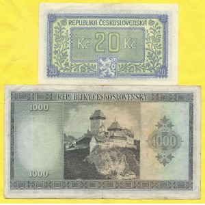 20, 1000 Kčs (1945) s. LF, BA . H-77a, 80a