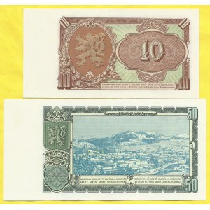 10, 50 Kčs 1953, s. NC, KK. H-101bS1, 103bS1. perf. 3 m.d.  vada papíru