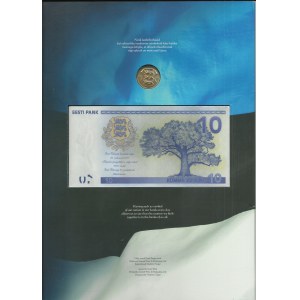 1 Kroon + 10 Krooni 2008 90 let republiky v pamětním folderu