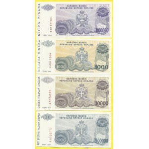 Knin . 1.000, 10.000, 500.000, 1.000.000 dinara 1994. Barac-318-21