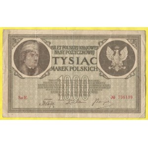 1000 marek polskich 1919, s. E. Milcz.-22b.  ve středu prosvítá