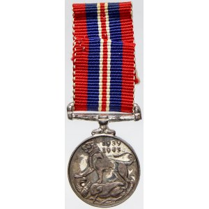 Jiří VI. Miniatura válečné medaile 1939 - 1945. Bronz postř., pův. stuha.  patina
