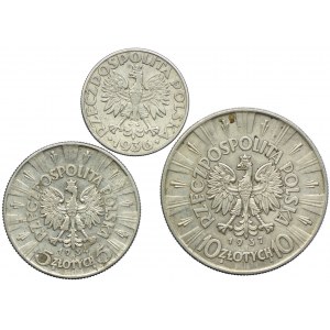 Zestaw II RP, 2 złote 1936 Żaglowiec, 5, 10 złotych 1934, 1937 Józef Piłsudski (3szt.)