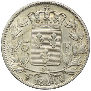 France, Louis XVIII, 5 francs 1824 W, Lille