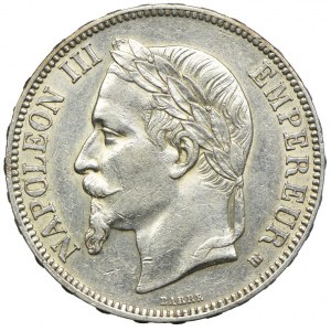 Francja, Napoleon III, 5 franków 1867 BB, Strasbourg