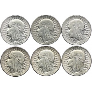 Zestaw II RP, 5 złotych 1932-1934, Głowa Kobiety (6szt.)