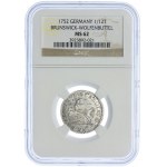 Niemcy, Brunszwik-Wolfenbüttel, Karol I, 1/12 talara 1752, Braunschweig, NGC MS62