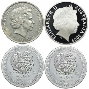 Satz, UK £2, Australien $1, Armenien 500 Dram, 4x1 Unze Ag999