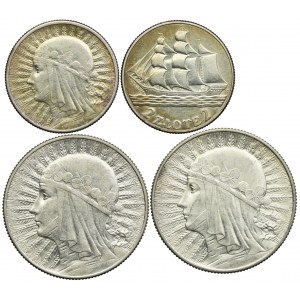 Zestaw II RP, 2, 5 złotych Głowa Kobiety, 2 złote 1936 Żaglowiec (4szt.)