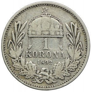 Hungary, Franz Joseph I, 1 crown 1892 KB, Kremnica