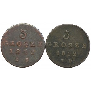 Herzogtum Warschau, 3 Pfennige 1811 IS, 1812 IB