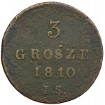 Herzogtum Warschau, 3 Groschen (Pfennige) 1810 IS, Warschau - RARE