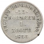 Russian partition, Nicholas I, 15 kopecks=1 zloty, 1833 НГ, St. Petersburg, no fractional dash - RARE