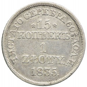 Russian partition, Nicholas I, 15 kopecks=1 zloty 1835 MW, Warsaw, dot after GOLD and after the date