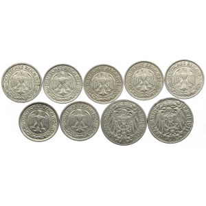Niemcy, III Rzesza, 25, 50 fenigów 1910-1931 (9szt.)