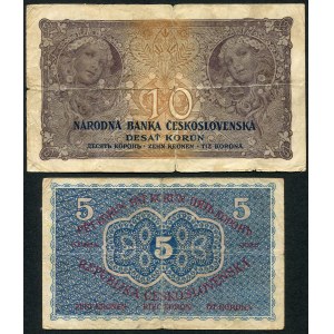 Tschechoslowakei, 10 Kronen 1927 - R - 5 Kronen 1919 (2 Stück).
