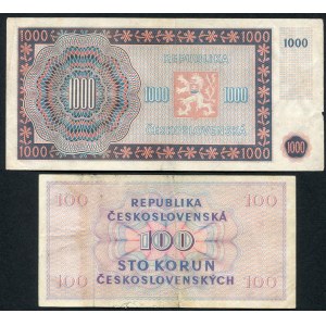 Czechosłowacja, 1000 koron 1945, 100 koron 1945 (2 szt.)