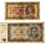 Czechosłowacja, 1000 koron 1945, 100 koron 1945 (2 szt.)