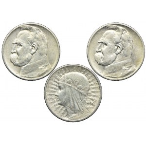 Zestaw monet, 2 złote 1934 Józef Piłsudski (2 szt.), 2 złote 1933 Głowa Kobiety