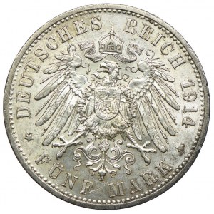 Germany, Prussia, Wilhelm II, 5 marks 1914 A, Berlin