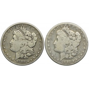 USA, 1 dolar 1878 Morgan, S/San Francisco, 1882 Morgan, Filadelfia (2szt.)