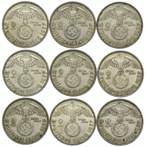 Niemcy, III Rzesza, 2 marki 1937 (9 szt.)