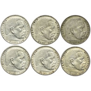 Germany, Third Reich, 2 marks 1939 (6 pieces).