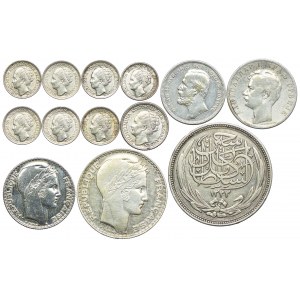 Zestaw srebrnych monet, Holandia, Szwecja, Serbia, Francja, Egipt (13szt.)
