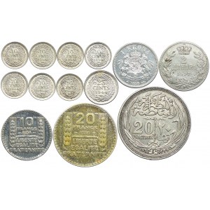 Zestaw srebrnych monet, Holandia, Szwecja, Serbia, Francja, Egipt (13szt.)