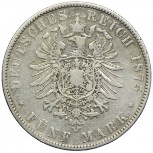 Germany, Saxony, Albert, 5 marks 1875 E, Dresden