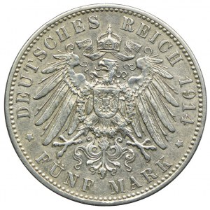 Germany, Bavaria, Ludwig III, 5 marks 1914 D, Munich