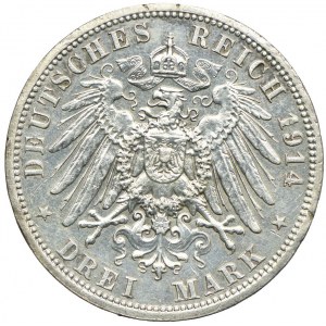 Niemcy, Anhalt-Dessau, Fryderyk II, 3 marki 1914 A, Berlin