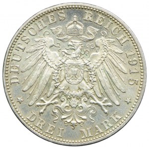 Niemcy, Saksonia-Meiningen, Jerzy II, 3 marki pośmiertne 1915, Monachium
