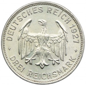 Germany, Weimar Republic, 3 marks 1927 F, Stuttgart