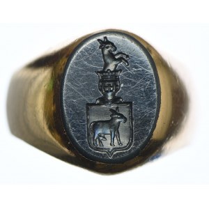 Coat of arms signet ring, agate, gold