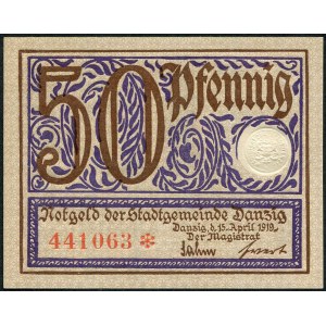 Gdańsk, 50 fenigów 1919, fioletowy