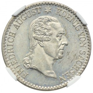 Deutschland, Sachsen, Friedrich Ausgust I, 1/6 Taler posthum 1827 S, Dresden, NGC MS64