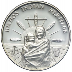 USA, Hundertjahrfeier der Aufnahme des Staates Idaho in die Union 1990, Indianisches Erbe (Indianerpaar), Ag999 Unze
