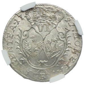 Śląsk, Śląsk pod panowaniem pruskim, Fryderyk II, szóstak 1757 B, Wrocław, NGC MS63